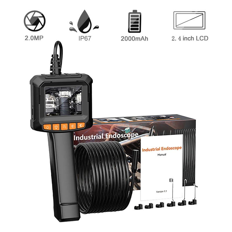 

Industrial Endoscope Camera 2.4 In IPS Screen HD 1080P Pipe Sewer Inspection Borescope IP67 Waterproof LED 2000mAh For Car