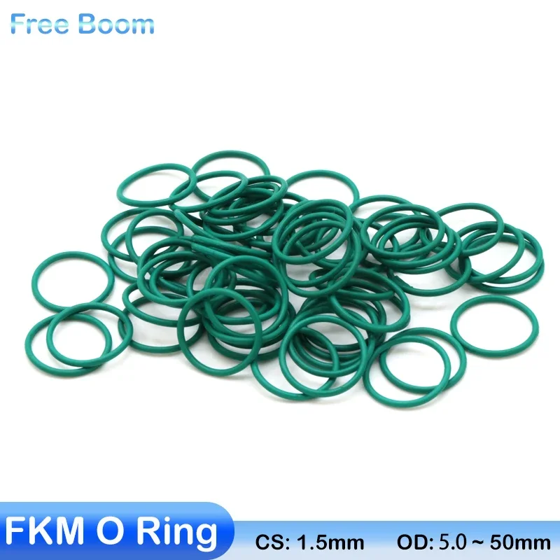 

10/50Pcs Green FKM O Ring CS 1.5mm OD 5~50mm Sealing Gasket Insulation Oil High Temperature Resistance Fluorine Rubber O Ring