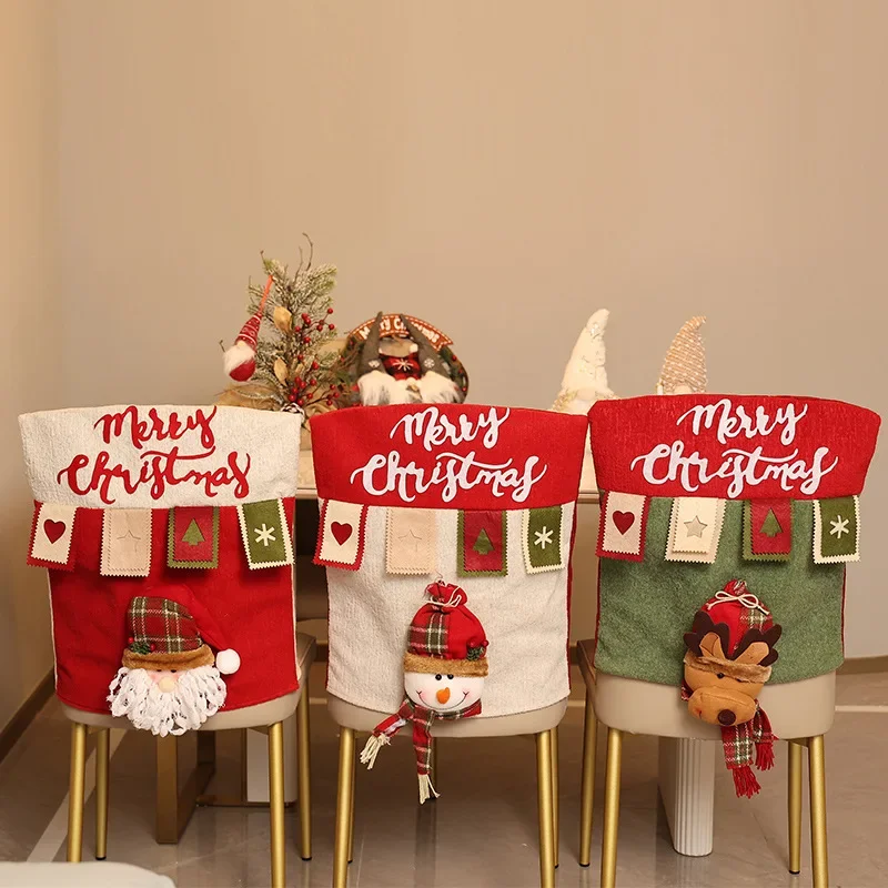 

Christmas Chair Cover Reusable 3D Santa Claus Elk Chair Seat Cover Home Xmas New Year Supplies Christmas Decoration