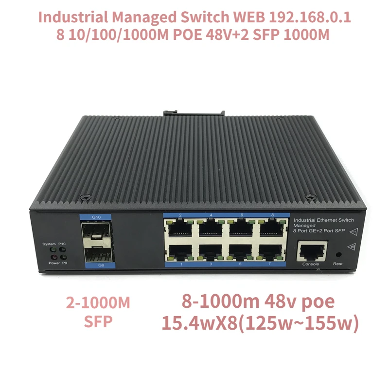 8 портов 1000 м, промышленное управляемое устройство, 10/100/1000 м, 2SFP, ndustrial, сеть коммутатора VLAN 192.168.1.1, управление в сети
8 портов 1000 м, промышленное управляемое устройство, 10/100/1000 м, 2SFP, ndustrial, сеть коммутатора VLAN 192.168.1.1, управление в сети