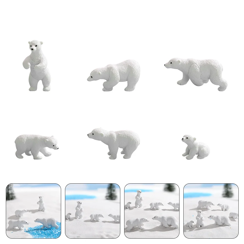 

6 Pcs Mini Polar Bear Home Decor Resin White Figurines Model Decoration Statues Models Garden Adornment