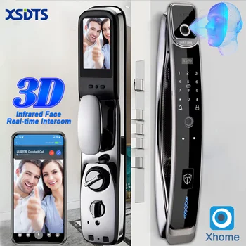 3D 얼굴 실시간 인터콤 스마트 도어 잠금 보안 얼굴 카메라 지능형 지문 비밀 번호 생체 인식 전자 키 잠금 해제