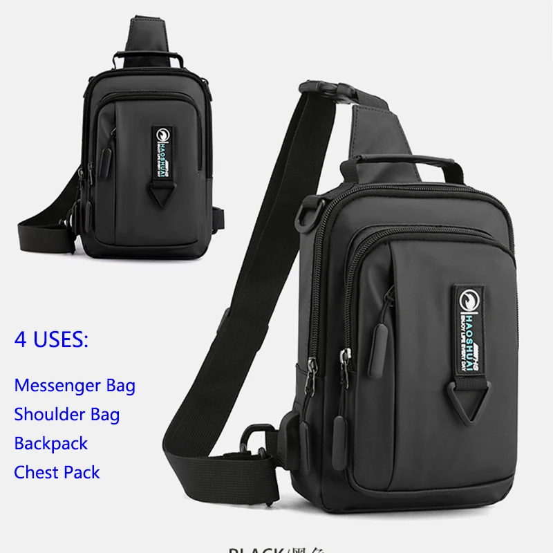 

4 USES Nylon Backpack Rucksack Knapsack For Men Cross Body Bags Travel Male Fashion One Shoulder Messenger Chest Pack Bag New