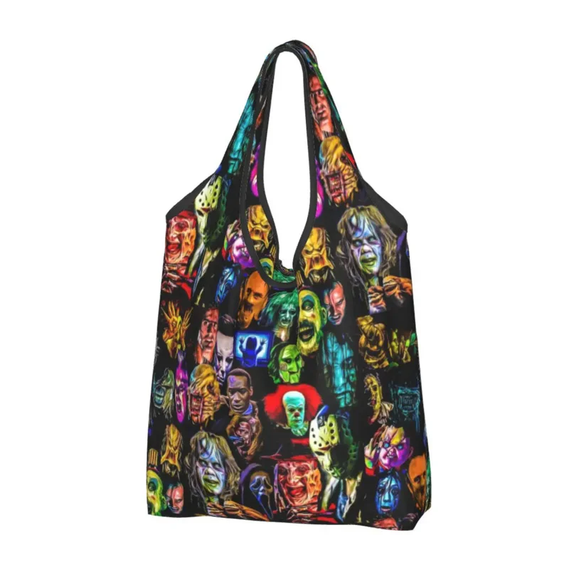 

Horror Film Baddies Legends Shopping Bag Women Portable Large Capacity Groceries Chucky Alien Predator Killer Shopper Tote Bags