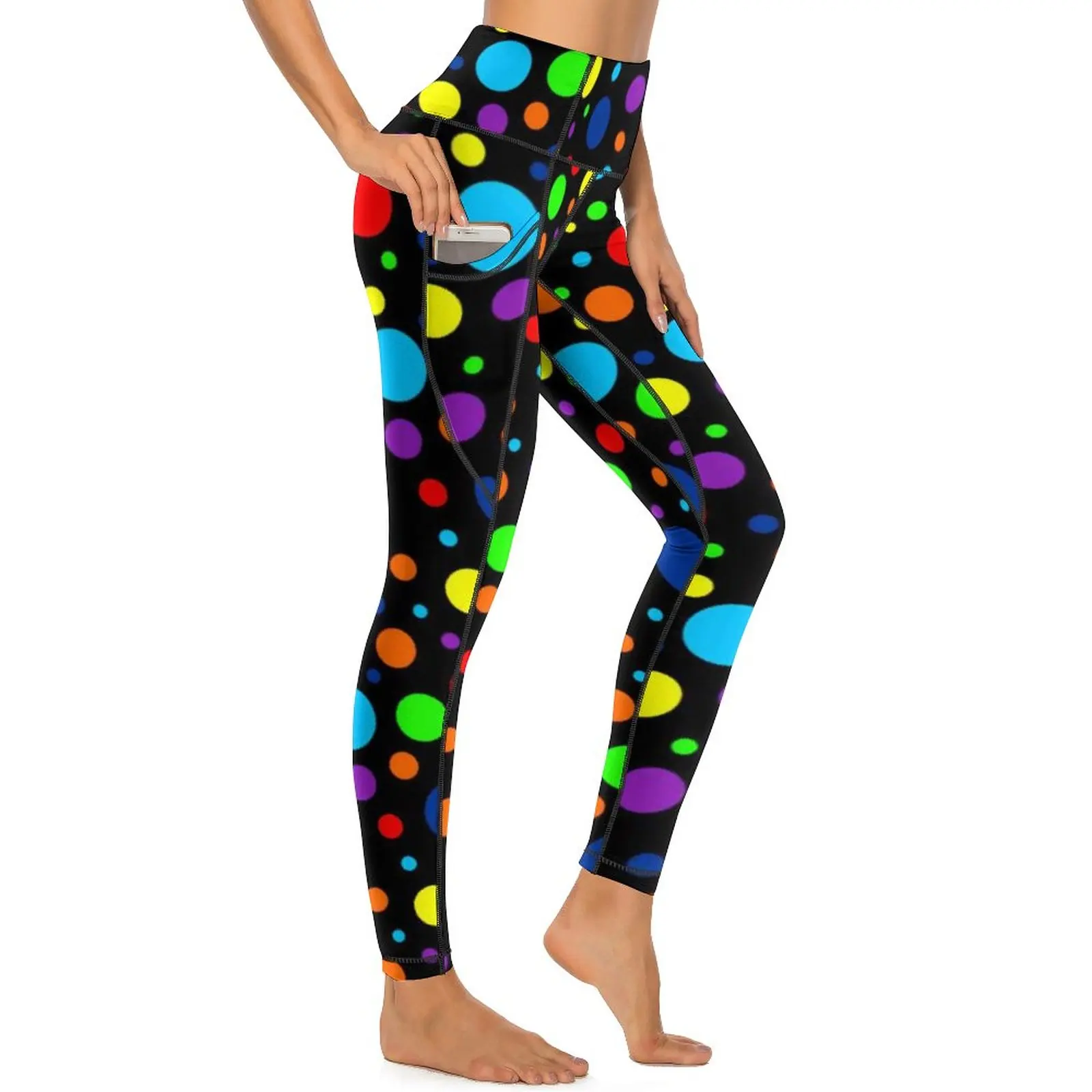 

Vintage 80S Polka Dots Leggings Dark Rainbow Spots Fitness Yoga Pants Push Up Casual Sport Pants Stretch Graphic Yoga Legging
