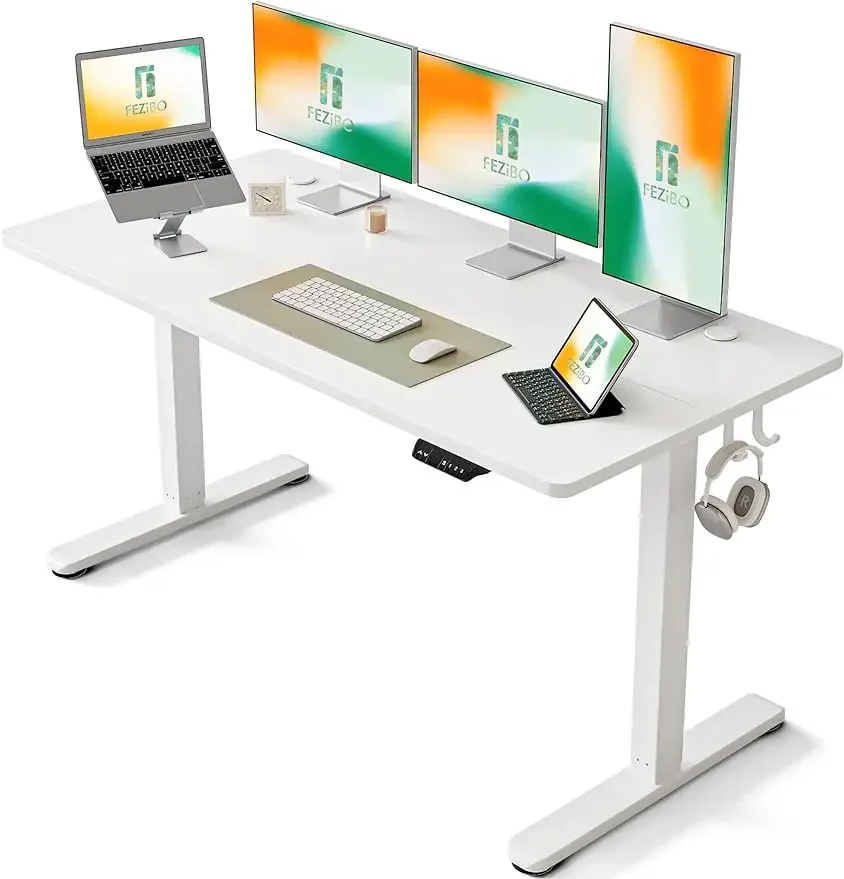 

FEZIBO-Height Adjustable Standing Desk, Stand Up Table, Sit Stand, Home and Office Desk with Splice Board, 63x24 Inches