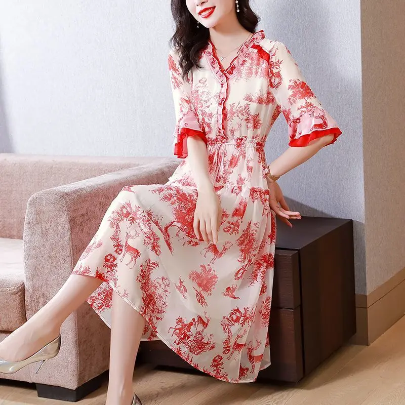 2024 Summer New Women Fashion V-neck Chiffon Dress Female Short Sleeve Floral Dresses Ladies Long Loose A-line Vestidos V72
2024 Summer New Women Fashion V-neck Chiffon Dress Female Short Sleeve Floral Dresses Ladies Long Loose A-line Vestidos V72