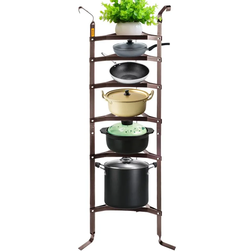 

6-Tier Cookware Stand, Carbon Steel Multi-Layer Pot Rack, Bronze Cookware Storage Tower, Pots, Baskets and Kettles Storage
