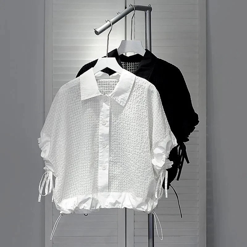Gidyq Women Drawstring Shirt Summer Fashion Streetwear Female Lace Up Tops All Match Korean White Loose Casual Blouse New
Gidyq Women Drawstring Shirt Summer Fashion Streetwear Female Lace Up Tops All Match Korean White Loose Casual Blouse New