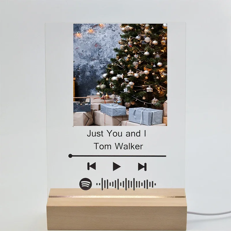 

Acrylic Board Photo Frame Custom Song Music Wooden LED Lamp Holder Custom Christmas Theme Photo Frame Christmas Tree Santa Claus