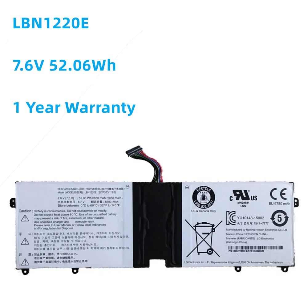 New 7.6V 52.06Wh LBN1220E Laptop Battery For LG Gram 15Z960-T.AA52U1,15Z960-T.AA75U1 15UD560-KX7USE 15UD560-KX50K KX5SE KX7DK
New 7.6V 52.06Wh LBN1220E Laptop Battery For LG Gram 15Z960-T.AA52U1,15Z960-T.AA75U1 15UD560-KX7USE 15UD560-KX50K KX5SE KX7DK