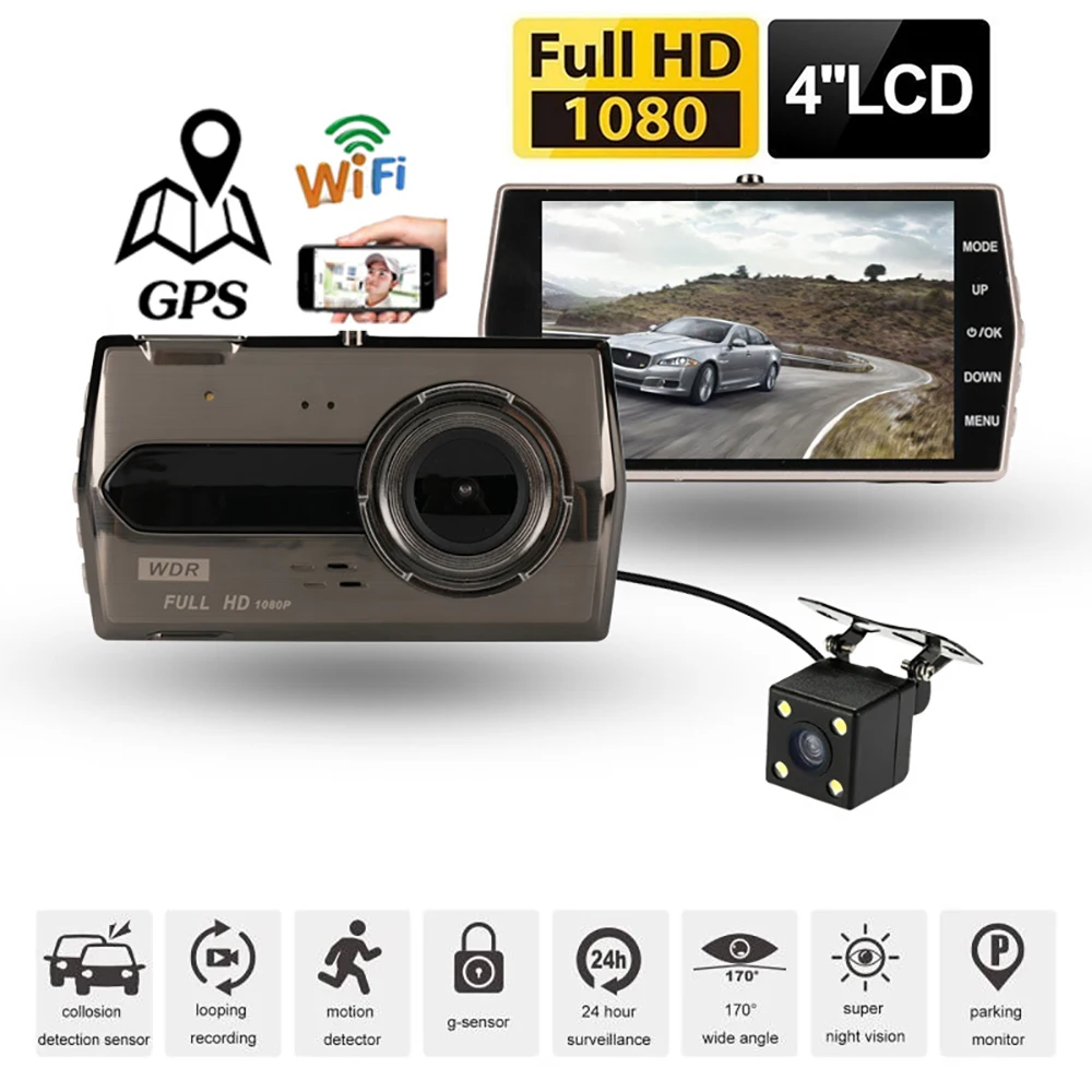 

Видеорегистратор автомобильный, 1080P HD, Wi-Fi, GPS, ночное видение