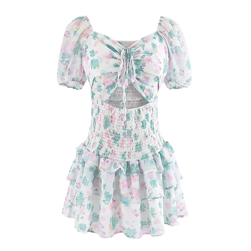 YENKYE Women Floral Print Holiday Summer Dress Puff Sleeve Drawstring V Neck Female Hollow Out Dresses Short Chiffon Robe 
YENKYE Women Floral Print Holiday Summer Dress Puff Sleeve Drawstring V Neck Female Hollow Out Dresses Short Chiffon Robe