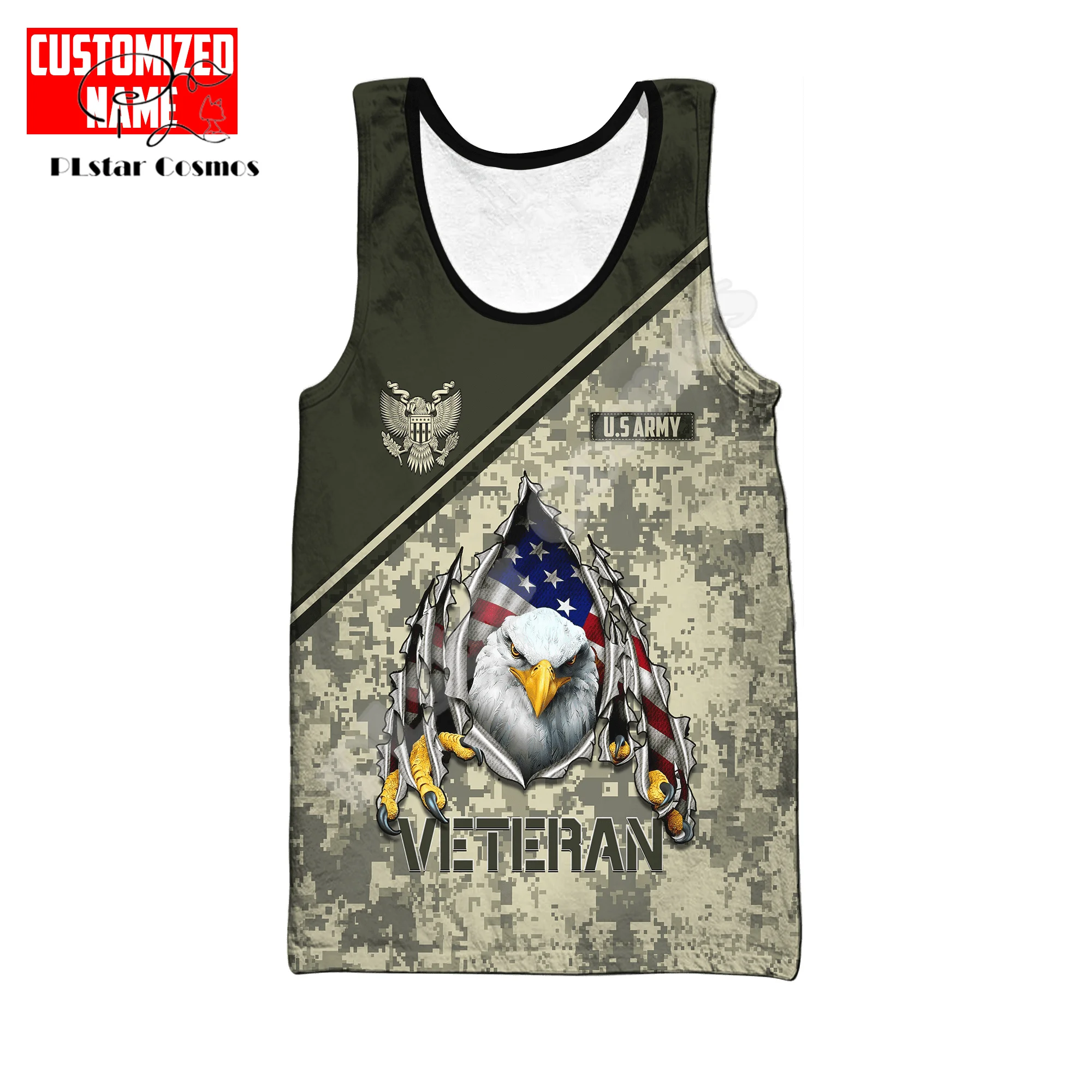 

Custom Name Army Military Veteran Soldier Camo Eagle 3DPrint Summer Streetwear Harajuku Casual Funny Vest Sleeveless TankTop X6
