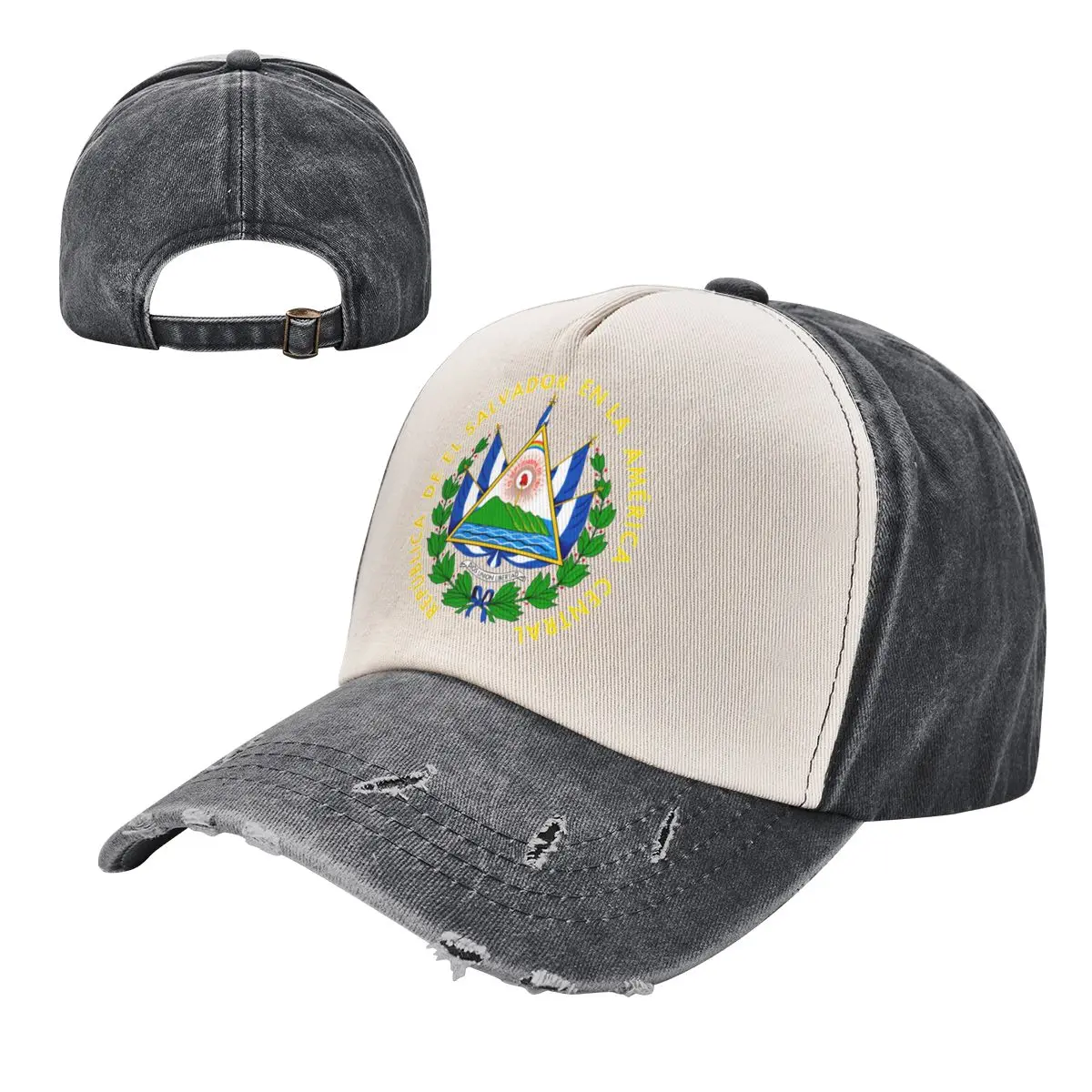 

Emblem Of El Salvador Color Blocking Distressed Baseball Cap Dad Hats Men Women Vintage Washed Cotton Trucker Adjustable Gift