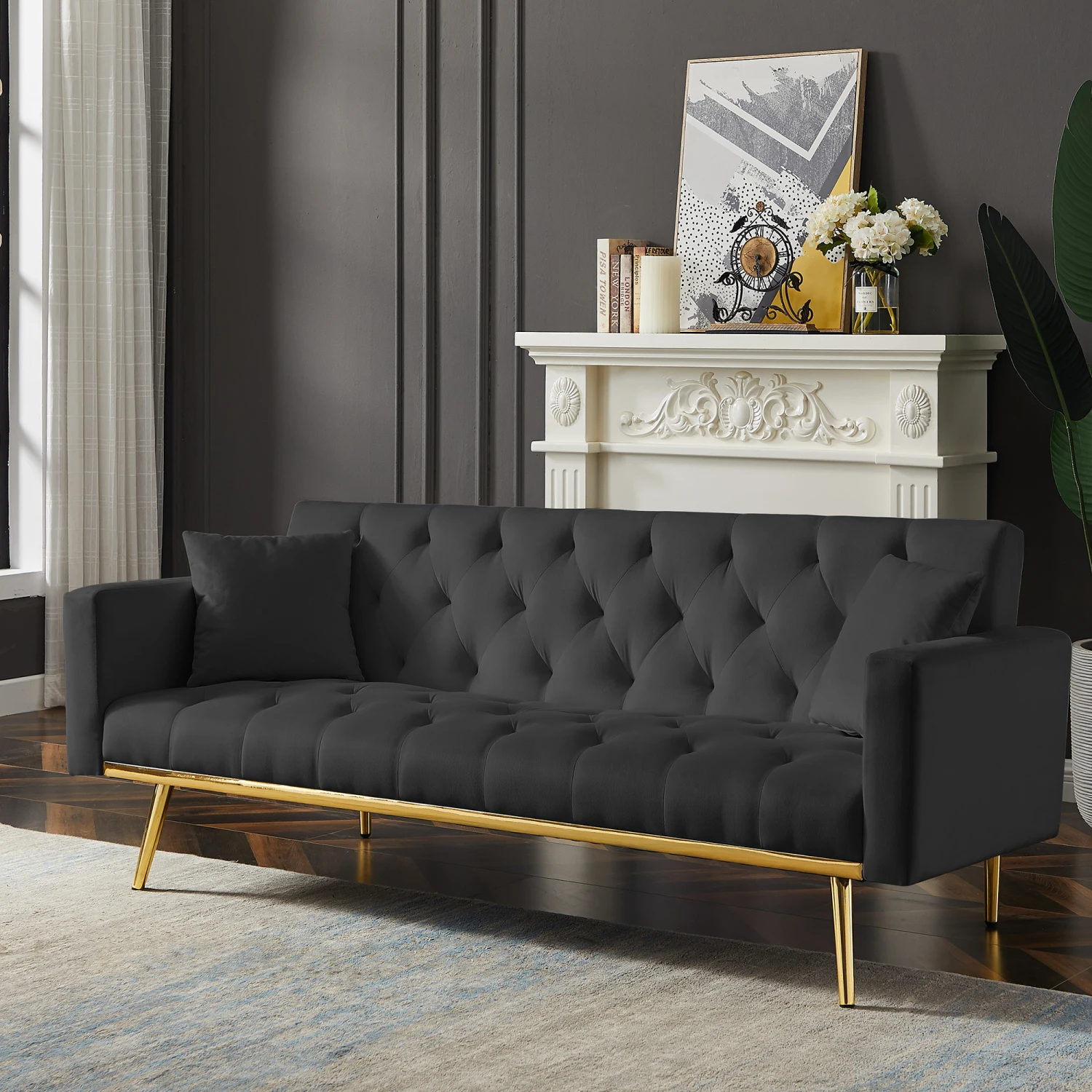 Compact Black Convertible Folding Futon Sofa Bed with Sleeper Sofa Couch for Small Living Space - Ideal Space-Saving Solution fo
Compact Black Convertible Folding Futon Sofa Bed with Sleeper Sofa Couch for Small Living Space - Ideal Space-Saving Solution fo