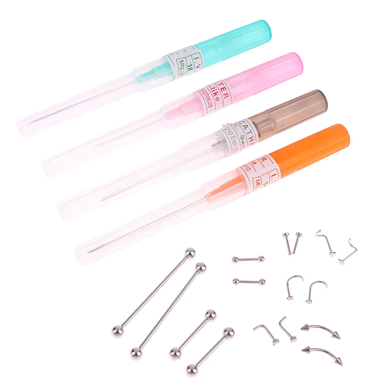 

3PCS Sterile Piercing Needle Disposable Catheter Cannula Ear Nose Septum Navel PIERC Needles Set 14G 16G 18G 20G 22G 24G