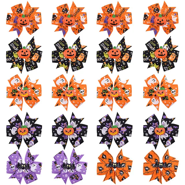 

6/12/20Pcs/lot Halloween Hairpin Funny Pumpkin Head Ribbon Cheer Up Hairclip Christmas Day Hair Clips for Kids Hair Accessories