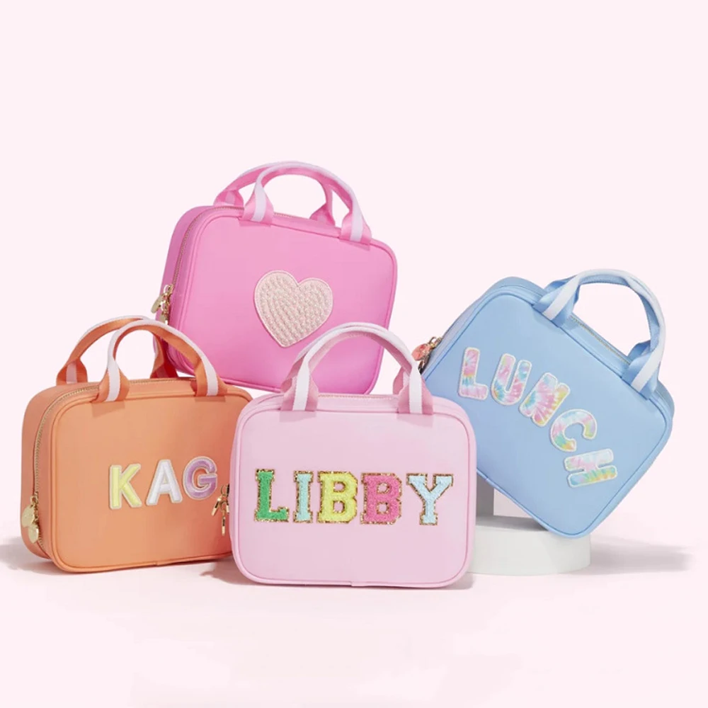 

Vegan Nylon Lunch Bags Children Women Fashion Letter Patches Thermal Lunch Totes Kids Portable Lunch Box Cute Food Picnic Bag