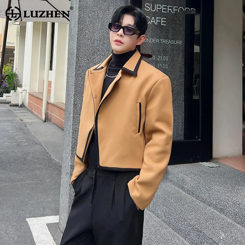 

LUZHEN 2024 Spring New Color Contrast Edge Design Fashion Short Jacket Men's Elegant Korean Slim Trendy Woolen Short Coat B245e4