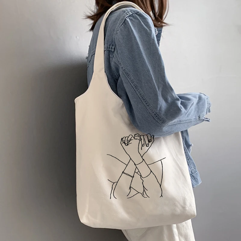 

Reusable Women Shopping Canvas Bag Girl Literary Tote Eco Friendly Shopper Shoulder Bags Small Fresh Grocery Bag Ladies Bolsos