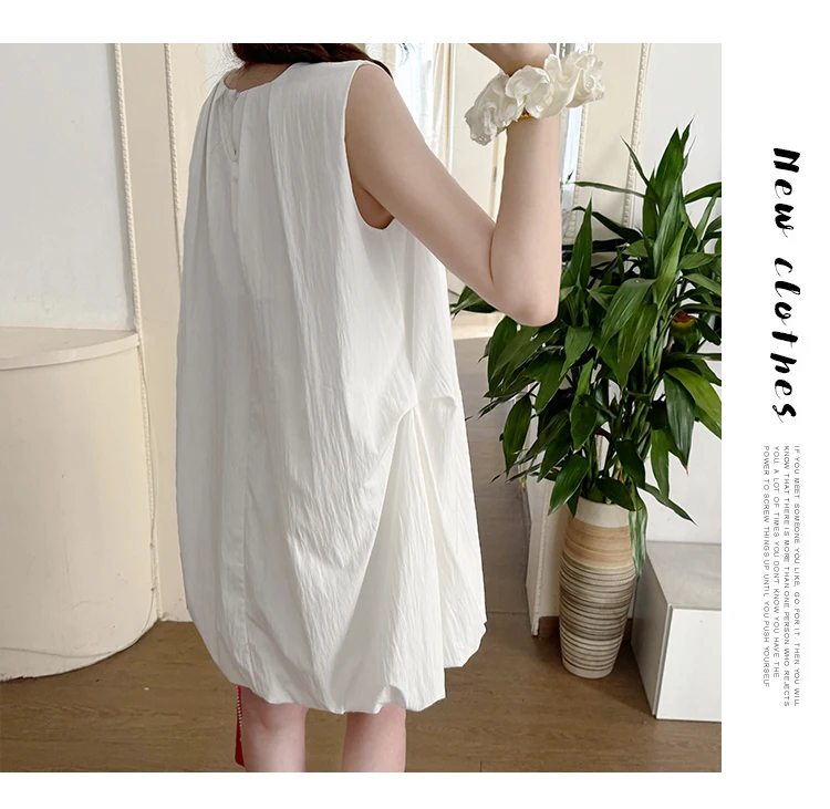 Korean Style Maternity Mini Dress Sleeveless White Pregnant Woman Bud Dress Fashion Short Lady Loose Fashion Dress with Bowknot 11 S54a95d6df6864878852d282db337f3daj