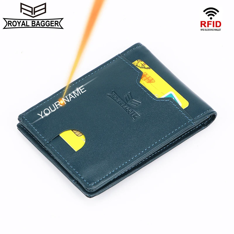 

Royal Bagger Money Clip Wallet RFID Slim Card Holder for Men Genuine Cow Leather Business Male Wallets Man Purse Thin Pocket