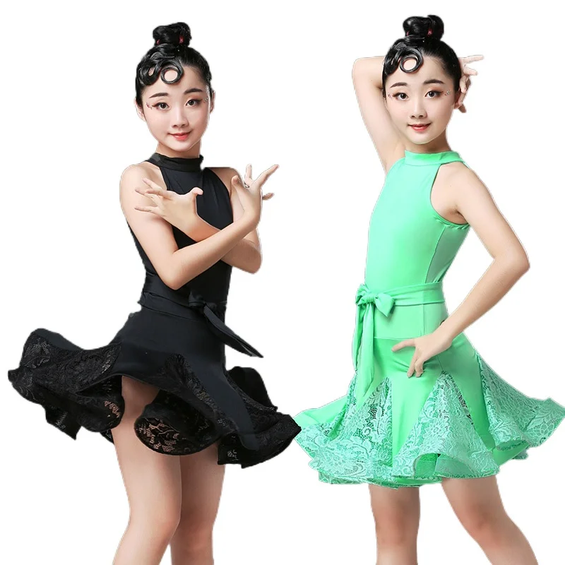 

New Lace Latin Dance Dress For Girls Child Salsa Tango Ballroom Dancing Dress Competition Costume Kids Practice Dance Clothes