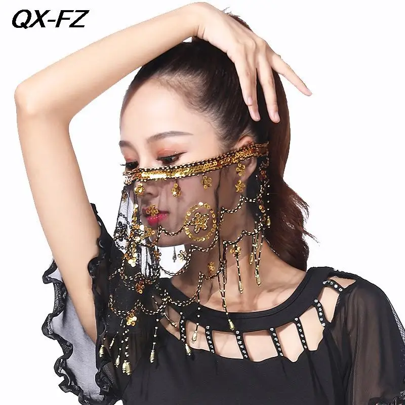 

2023 Lady Girls Belly Dance Face Veil Women India Dance Costume Accessories Oriental Tribal Masquerade Mask Scarf Tassel Mask