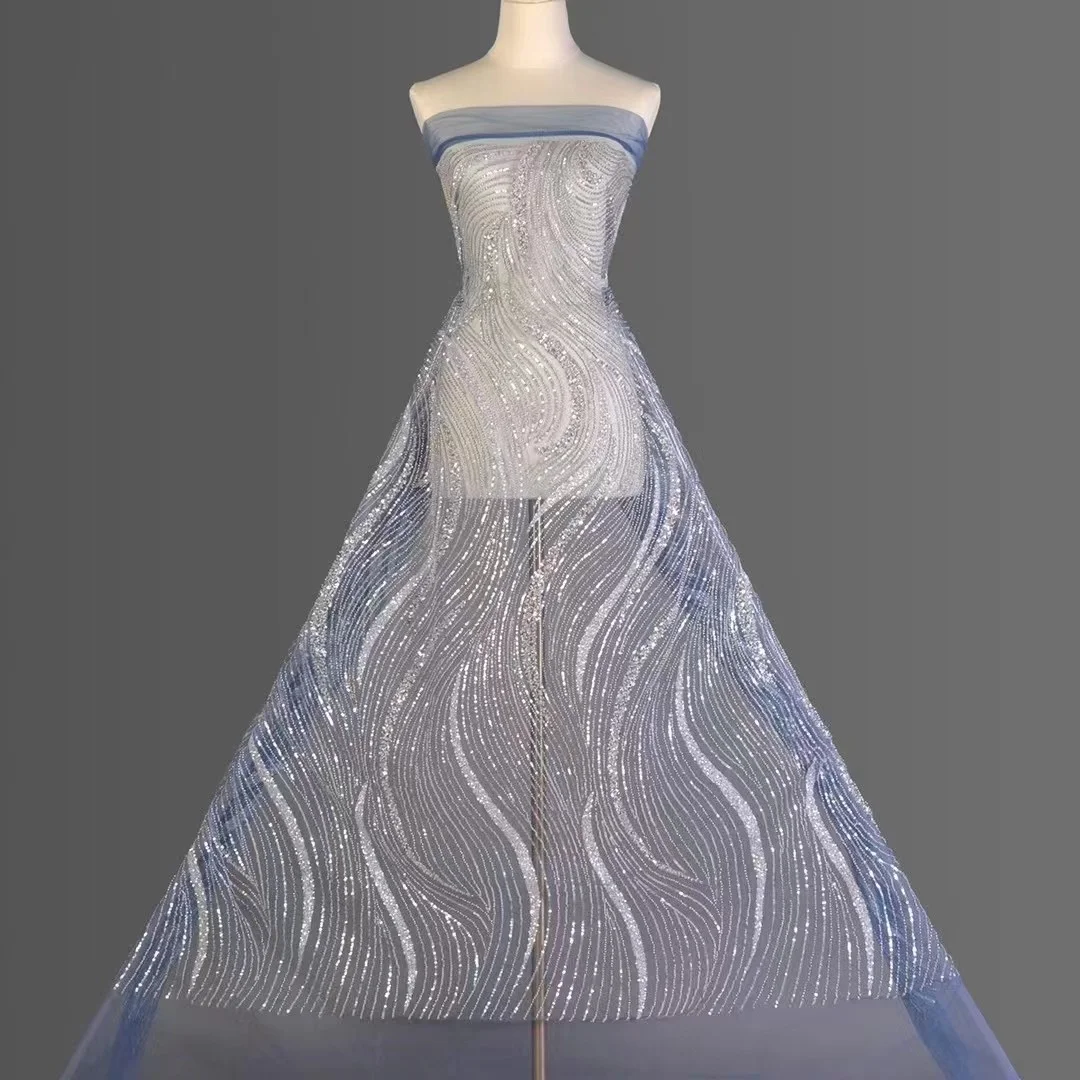 

2023 Высококачественная Тюлевая вышивка из бисера, французская кружевная ткань, нигерийская африканская Тюлевая ткань с блестками для свадебного платья, материалы