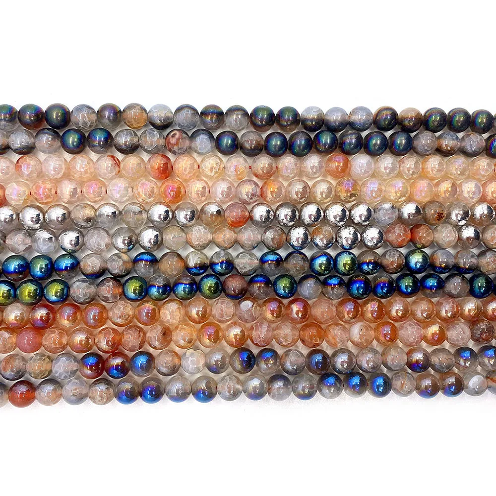 

Natural Stone Ice Crack Agate Beads Colorful Semi-plating Loose Beads for Jewelry Making Bracelet Necklace Handmade Accessories