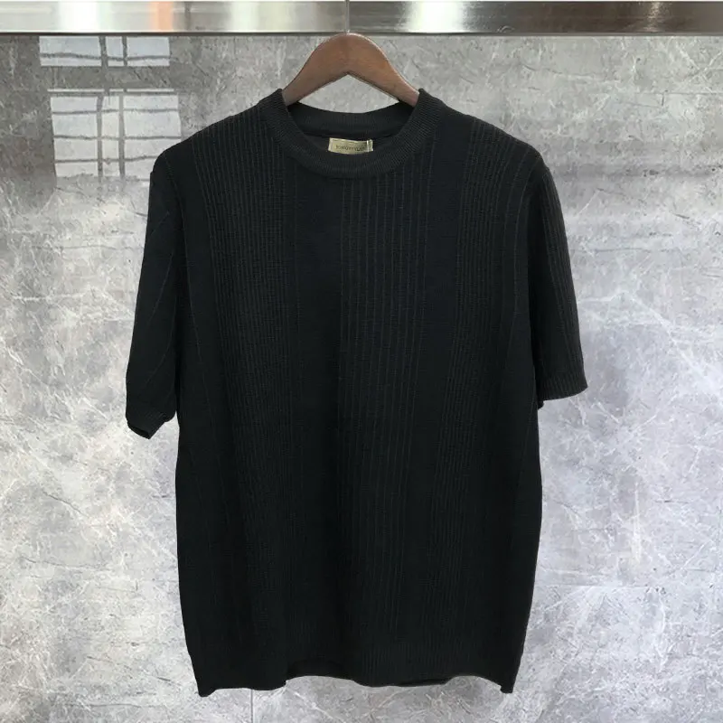 2023 Korean Camisa Masculina Tee Shirt Homme Black Solid Color Top Knitted Short Sleeved T-shirt Men Summer Streetwear
2023 Korean Camisa Masculina Tee Shirt Homme Black Solid Color Top Knitted Short Sleeved T-shirt Men Summer Streetwear