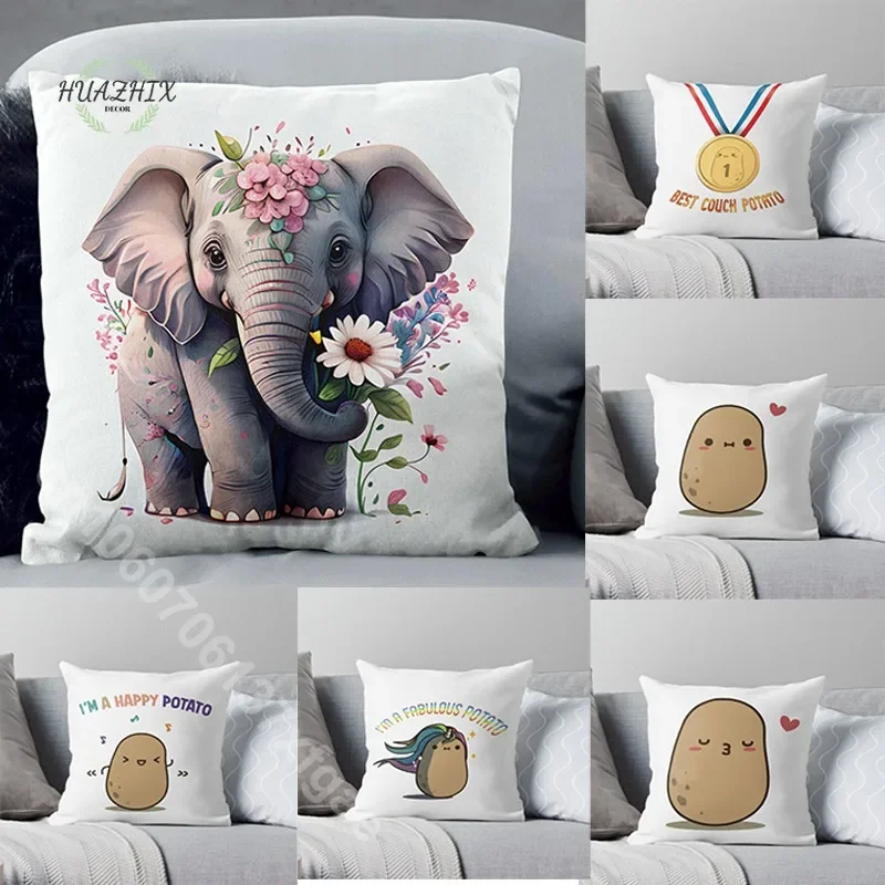 

1pc Cute Elephant Potato Pillowcase Cushion Cover Without Filler Floral Pattern Throw Pillow Case Home Living Room Decorative
