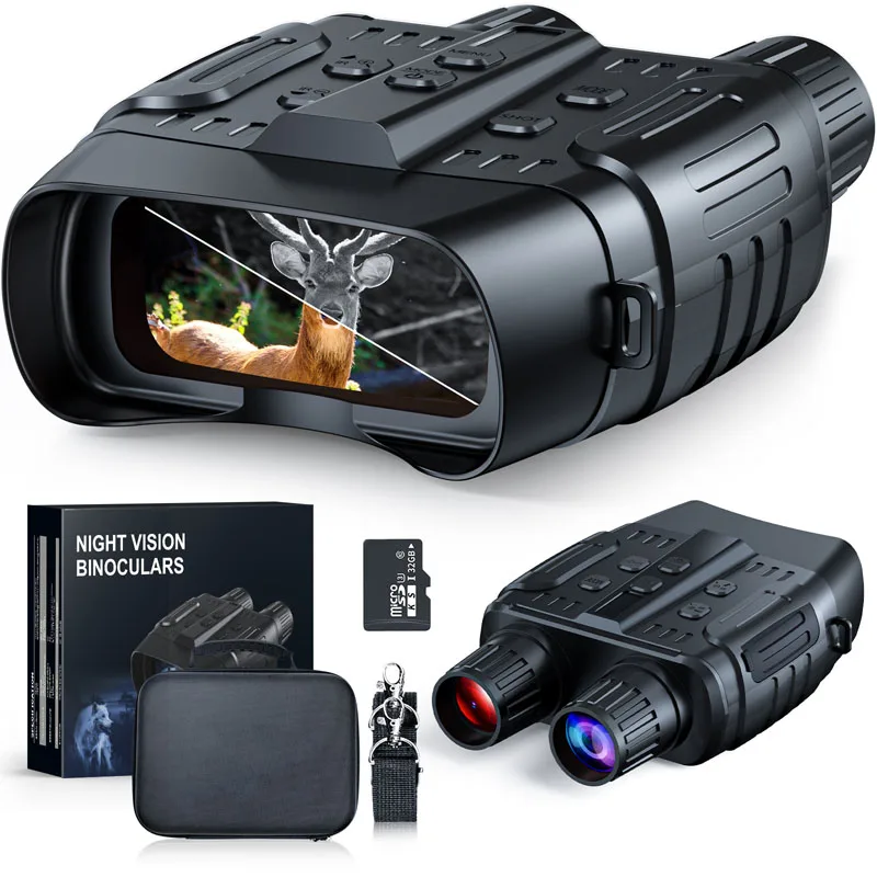 

Бинокль ночного видения полностью черный 300 м поле зрения 1080P 7 уровней ИК 32GB карта памяти для съемки фото и видео во время похода охоты.