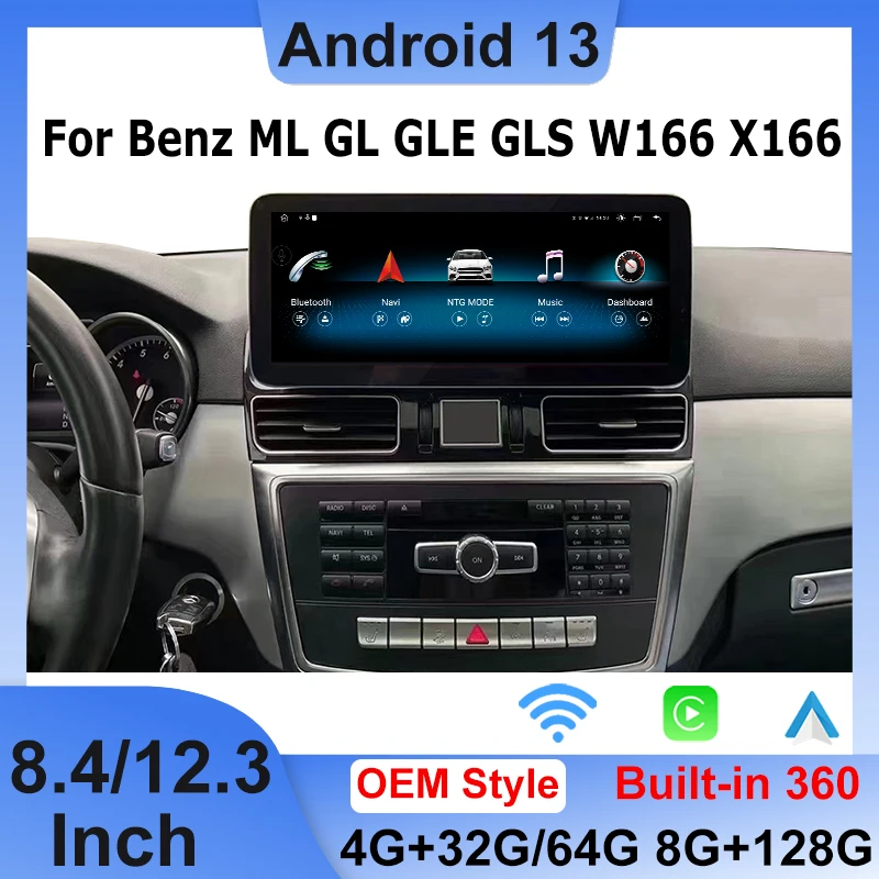 

Android13 System For Mercedes Benz ML GL GLE GLS W166 X166 Apple Carplay Car Video Player Navigation Multimedia Screen GPS 4G