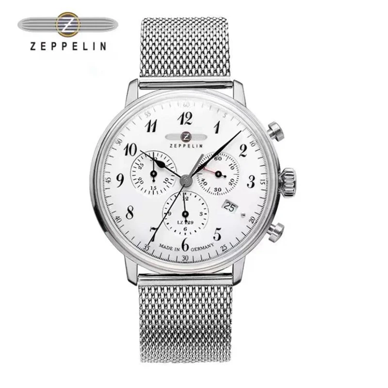 

Часы Zeppelin Мужские кварцевые с хронографом, роскошные немецкие деловые повседневные водонепроницаемые с браслетом из нержавеющей стали