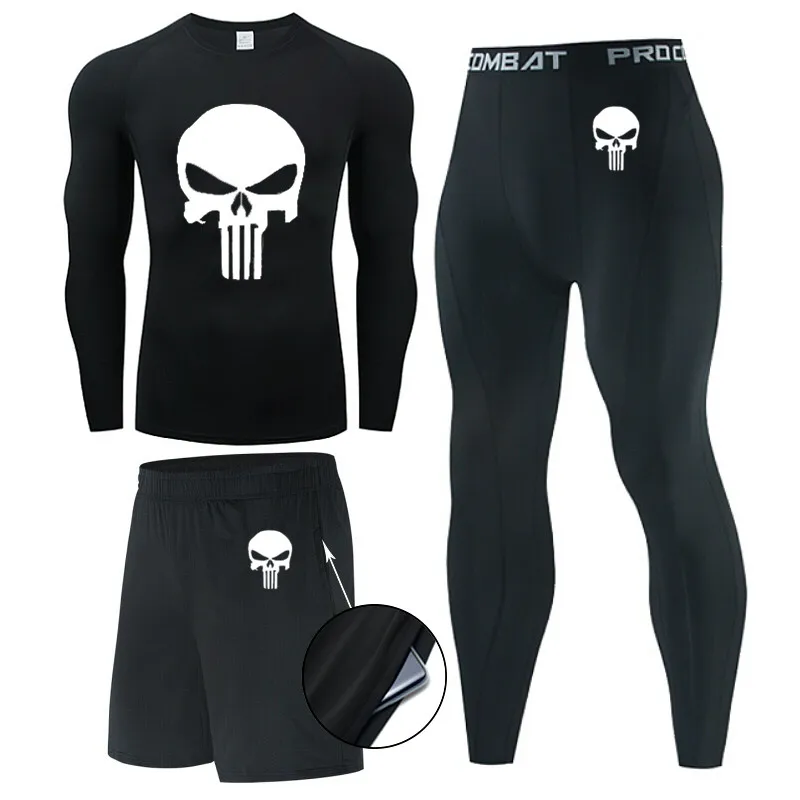 Men Skull 3 pc Underwear set Compression Workout sports running MMA clothing Top T shirt+leggings Gym jogging Fitness suits
Men Skull 3 pc Underwear set Compression Workout sports running MMA clothing Top T shirt+leggings Gym jogging Fitness suits