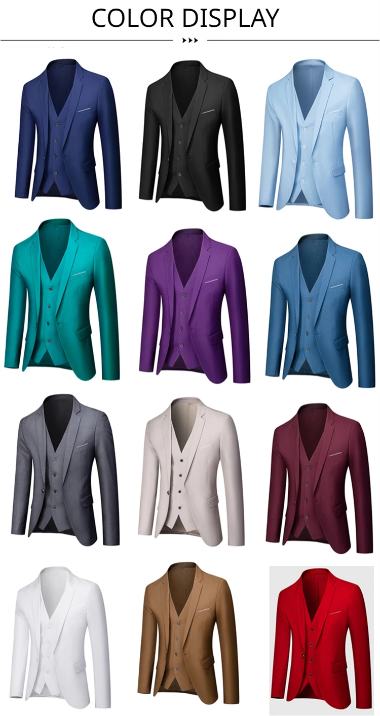 M-6XL 15 Colors ( Jacket+Vest+Pants ) Formal Business Office Men's Suits Groom Wedding Dress Party Dress Solid Color Suit 21 S54b58e620ab442f4a3ea60a09f058813q