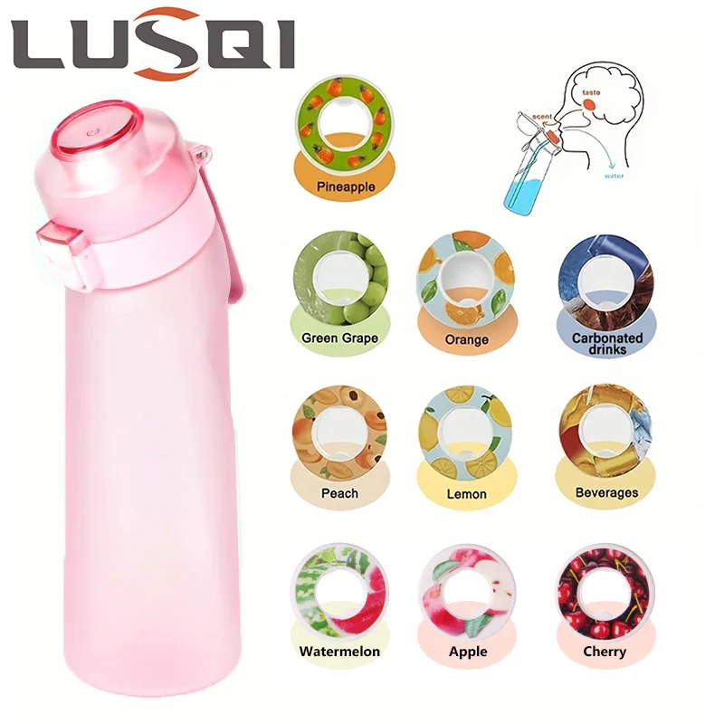 

Бутылка для воды со вкусом воздуха LUSQI с кольцом с 7 вкусами, Спортивная модная пластиковая чашка из тритана с соломинкой, подходит для занятий спортом на открытом воздухе, фитнеса
