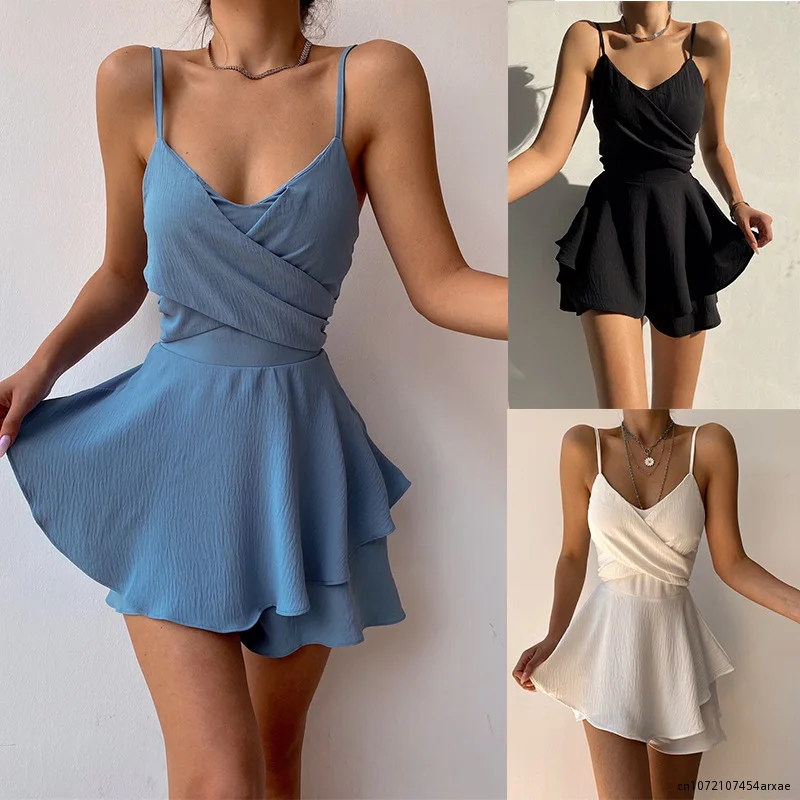 Sweet Women Spaghetti Strap Mini Dresses Summer Sexy Backless White Black Sleeveless Slim Holiday Irregular Dress For Woman
Sweet Women Spaghetti Strap Mini Dresses Summer Sexy Backless White Black Sleeveless Slim Holiday Irregular Dress For Woman