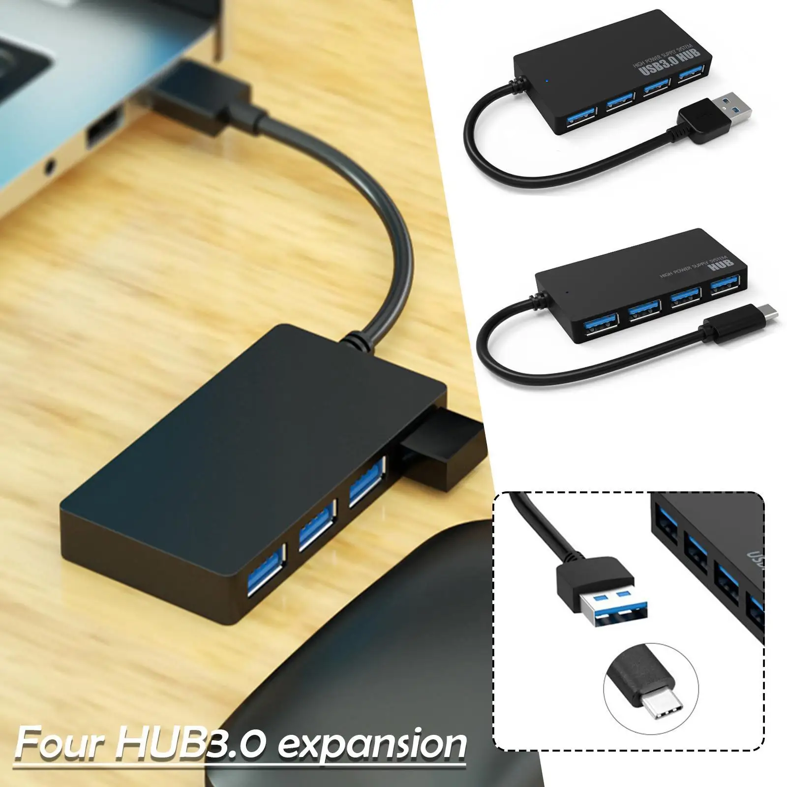 

USB HUB 4-IN-1 USB3.0 5Gbps High Speed Transfer USB Splitter USB/Type-c to USB OTG Adapter for Macbook Laptop Tablet Accessorie