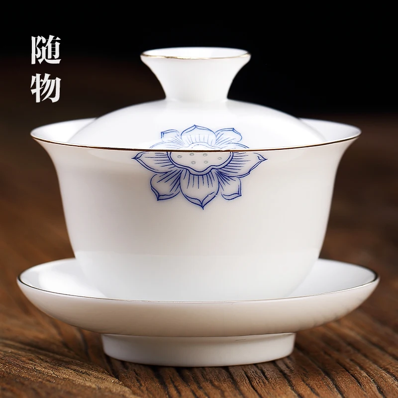 

Gaiwan Chawan Tea Cup Puer Bowl Set Soup Tureen Chinese Kung Fu Mugs Porcelain Ceramic Tableware Ceremony Embryo White Akadama