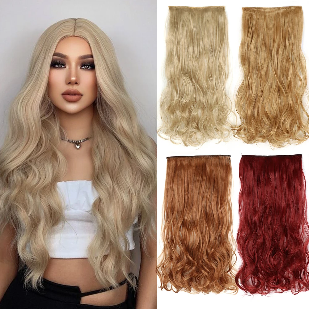 

Synthetic Long Wavy Hairstyles 5 Clip In Hair Extensions Heat Resistant Hairpiece One Piece 5 Clips Fake Hair For Women