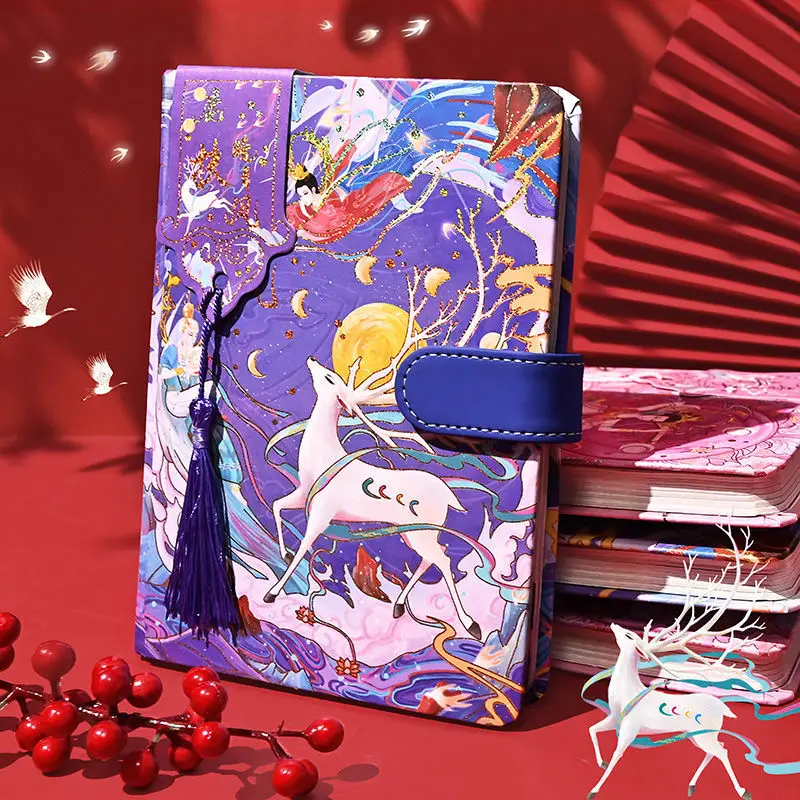 

New Creative Cute Leather Magnetic Buckle Hand Book Thick Color Page Hand-painted Cute Net Red Note Diary Notebooks Students