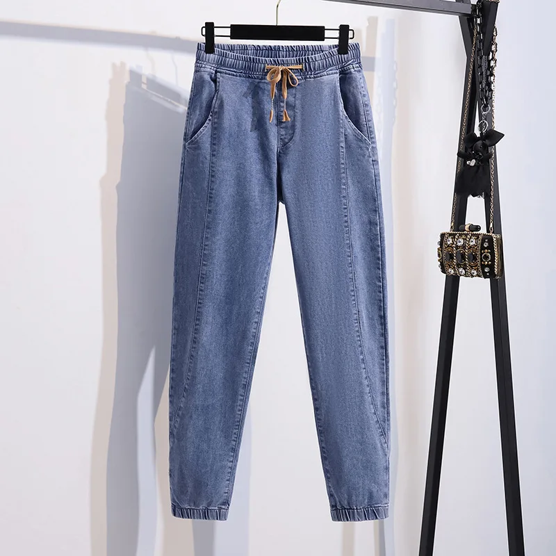 

Plus Size Women's Autumn Spring Jeans High Waist Slim Casual Loose Daddy Pants Blue Black Hip 150cm 5XL 6XL 7XL 8XL 9XL 150Kg