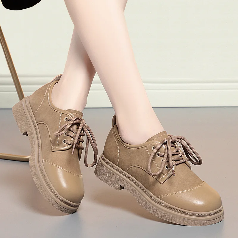 

Summer Flats 2024 New Fashion Lace-up Outdoor Comfortable Walking Women's Casual Shoes Retro British Style Comfortable Khaki