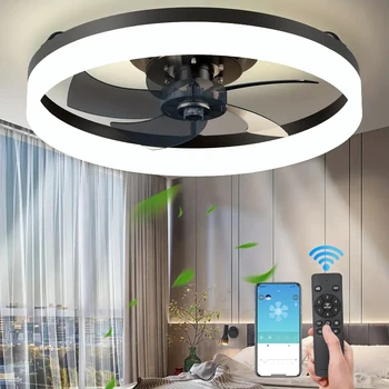 LED 조명이 있는 모던 천장 선풍기, DC 모터, 50cm 대형 풍량 리모컨, 주방 침실 다이닝룸용