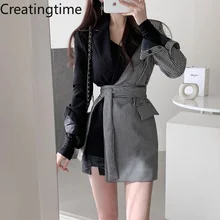 Creatingtime 2022 Spring Autumn New Fashion Tide Korean Women's Notched Plaid Hit Color Patchwork Casual Suit Jacket GA383 
Creatingtime 2022 Spring Autumn New Fashion Tide Korean Women's Notched Plaid Hit Color Patchwork Casual Suit Jacket GA383