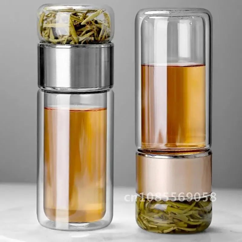 

Tea Water Bottle 390ML High Borosilicate Glass Double Layer Tea Infuser Cup Tumbler Drinkware With Tea Filter