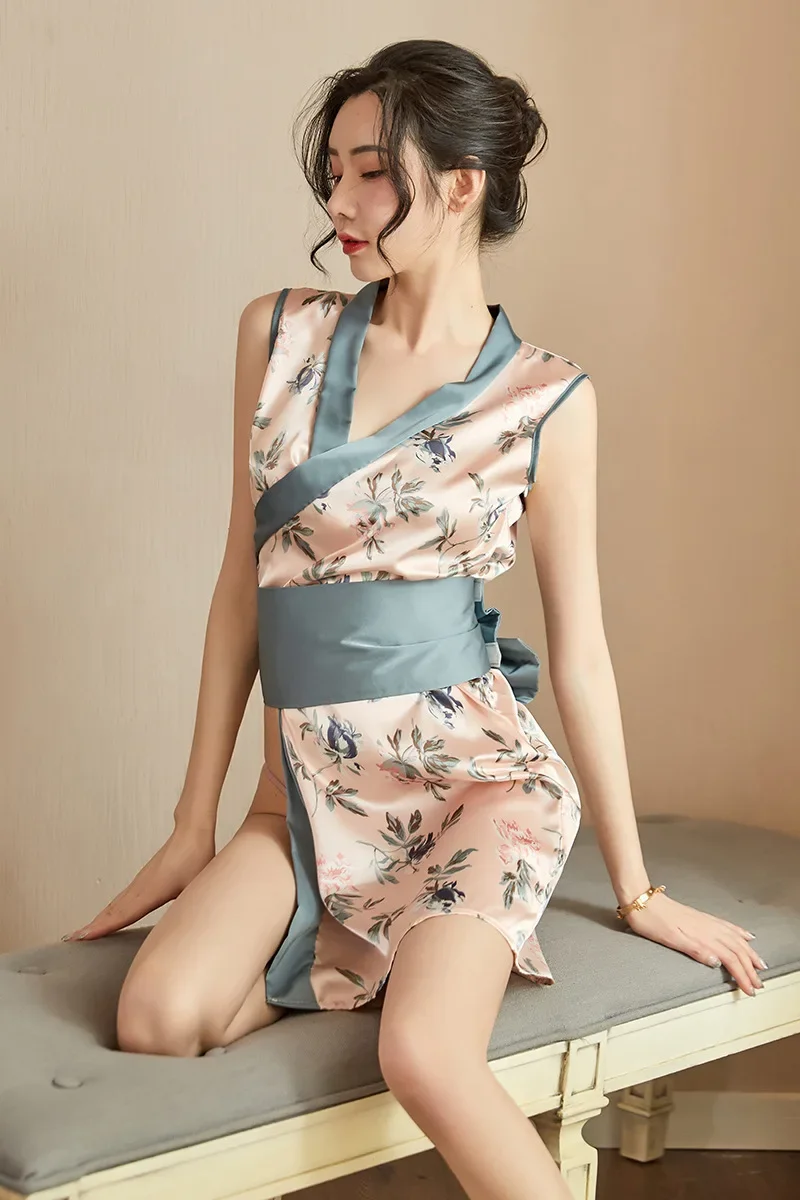 

Эротическое женское кимоно халат Женское пикантное мини-платье с V-образным вырезом элегантные японские модные костюмы для косплея для девочек